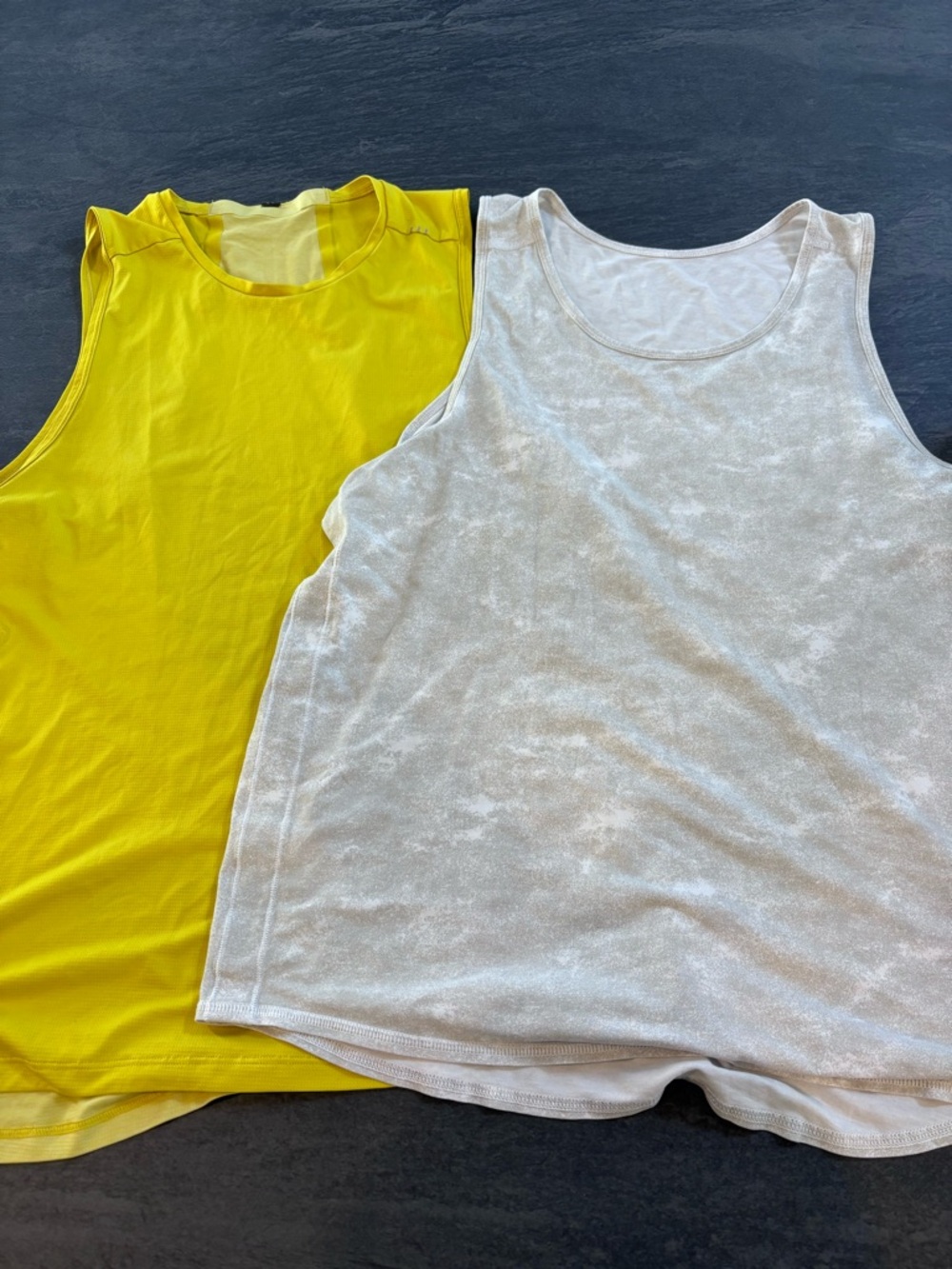 Yellow Lululemon running Tank Top and white camo lifting Set